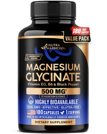 Magnesium Glycinate 500 mg - Chelated Supplement - High Absorption Form of Magnesium - Support for Sleep, Muscle & Heart Health - for Women & Men - Lab Tested & Non-GMO - 240 Capsules