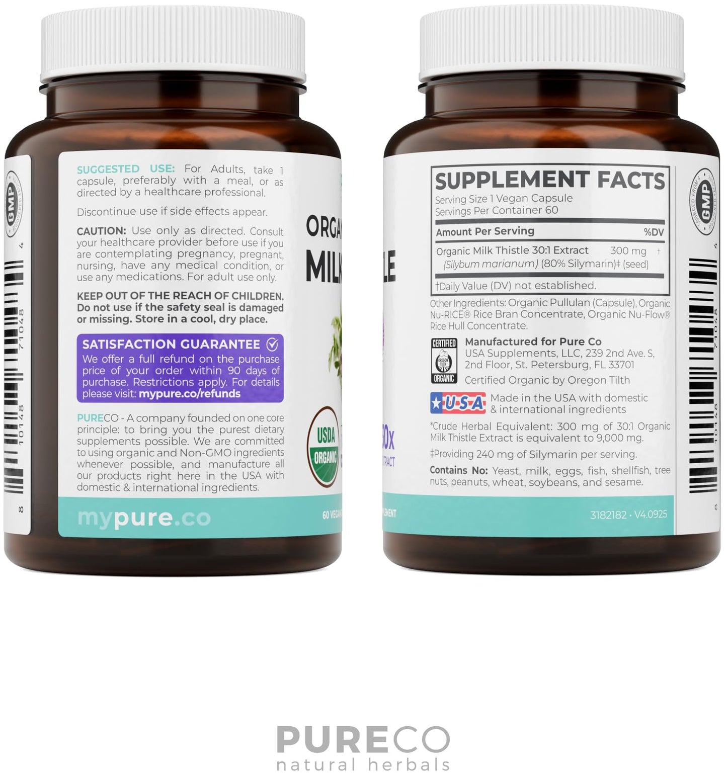 USDA Organic Milk Thistle Capsules - 80% Silymarin Supplement for Liver Support- Super Concentrated 300mg of 30:1 Milk Thistle Extract Equivalent to 9,000mg - Milk Thistle Liver Detox 60 Day Supply