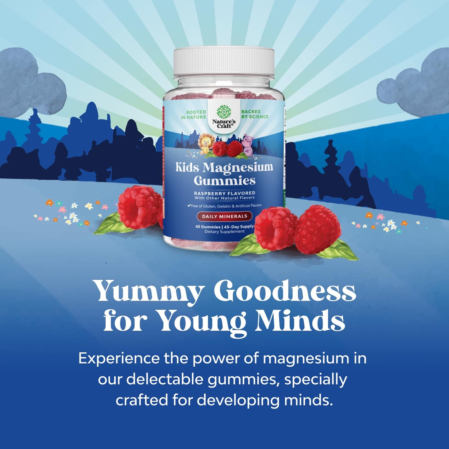 Kids Magnesium Gummies - Calm Relaxing Mg Citrate Supplement with Raspberry Flavor - Calm Magnesium Supplement for Nerve Health Muscles & Healthy Heart Support - Mag Citrate Gummies - 90 Count