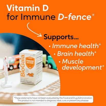 BioGaia Immune Active Kids Probiotic + Vitamin D | Immune & Digestive | Pediatrician-Recommended | Supports Immune Health | Promotes Digestive Health & Regularity | with Vitamin D | 60 Day Supply