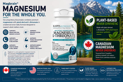 Magnesium L-Threonate Plant-Based 3 in 1 Powered by Magbrain® Magnesium L-Threonate Plant-Based | Magnesium Bisglycinate & Magnesium Malate | Up to 420 mg Elemental Magnesium | 150 Vegan Capsules.
