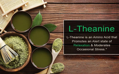 L-Theanine 250mg with Flaxseed Oil for Daily Calm Focus, 50 Liquid Softgels | Non-drowsy amino acid support for mental clarity, balanced mood and reduced caffeine jitters in easy-to-swallow softgels.