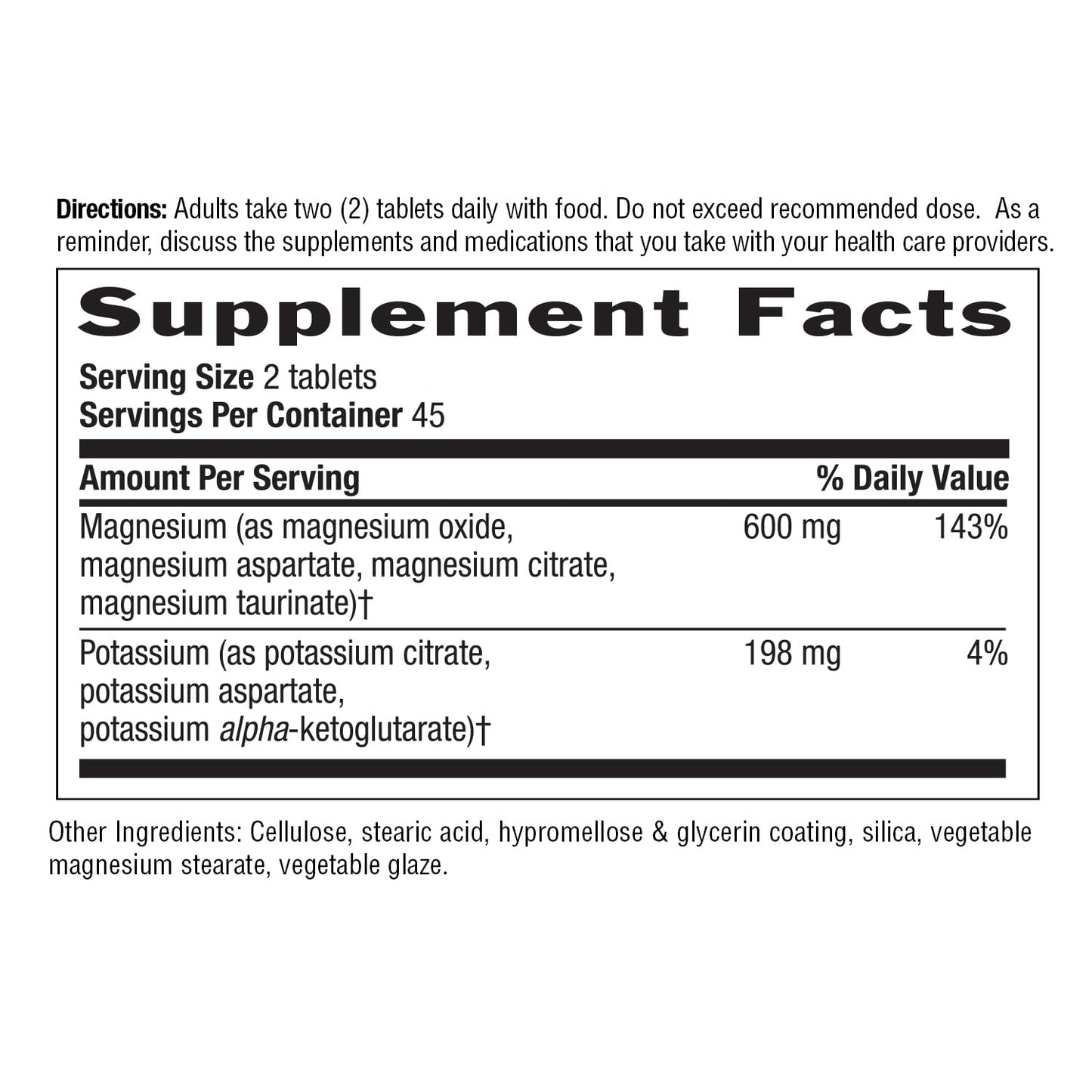 Country Life Target-Mins Magnesium Potassium Aspartate 600 mg/198 mg, Heart, Muscle & Bone Support, Vegan, Gluten-Free, Kosher, 180 Tablets