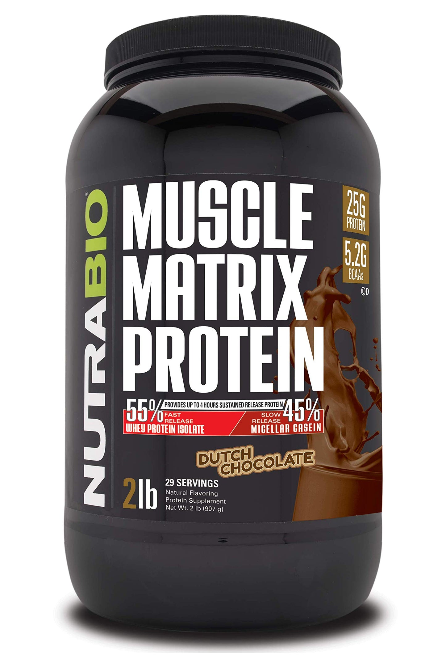 NutraBio Muscle Matrix Protein Powder - 25g of Protein Per Scoop - Whey Isolate and Micellar Casein Combo for Fast and Slow Release - Dutch Chocolate - 2 Pounds, 28 Servings