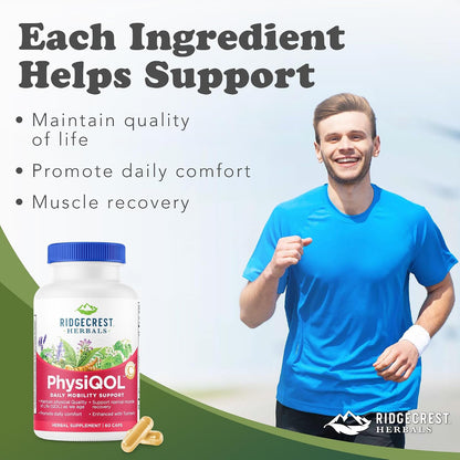 RidgeCrest Herbals PhysiQOL Turmeric Boswellia Joint Comfort 60 Ct | 30 Servings, Vegan Capsules, Natural Herbal Blend, Daily Wellness Support Formula for Adults and Seniors