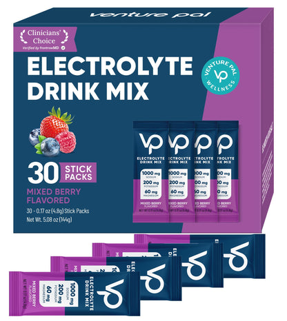 Venture Pal High Sodium Sugar-Free Electrolytes Powder Packets, 16 Sticks | Hydration Packets with Sodium, Potassium & Magnesium, Zero Calories, Keto, Vegan, and Paleo Friendly