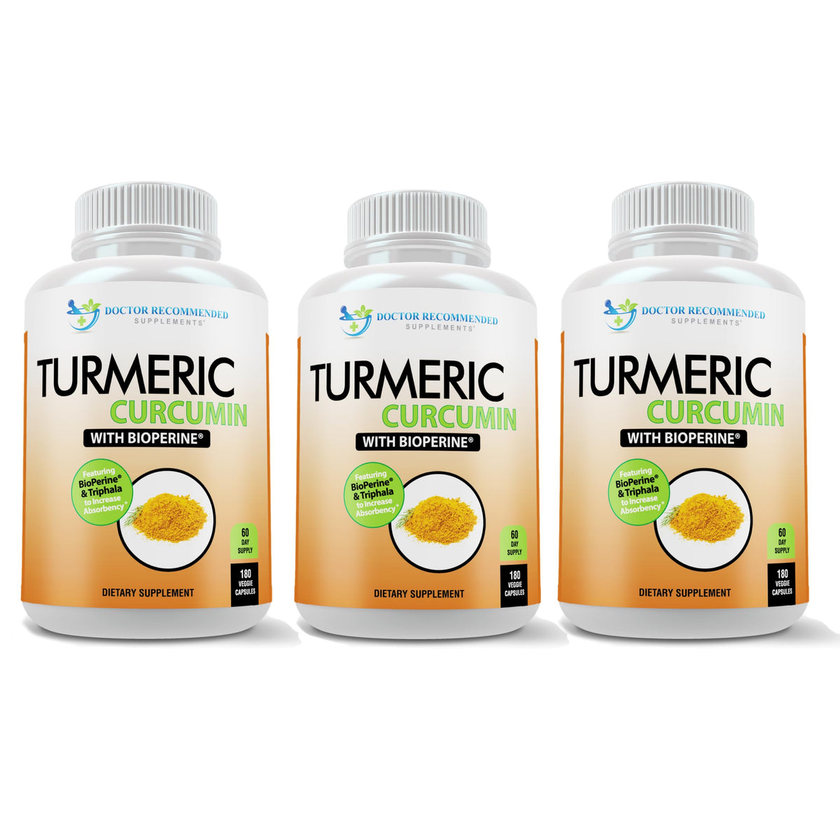 Turmeric Curcumin Supplement - 2250mg/d - Veggie Caps - 95% Curcuminoids with Black Pepper Extract (Bioperine) - 750mg Capsules - 100% Organic - Most Powerful Turmeric (180 Count)