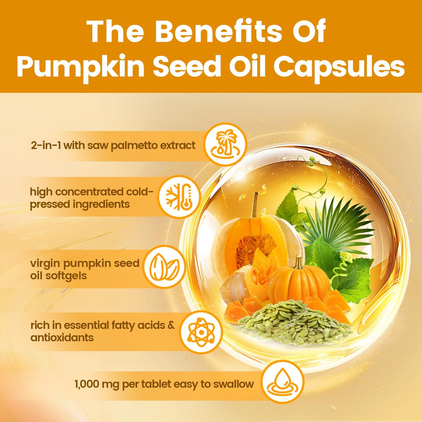 VivoNu Pumpkin Seed Oil with Saw Palmetto Capsules | Cold Pressed, Pure Virgin Oil, Essential Fatty Acids & Phytosterols | 300 SoftgelsSupports Hair, Urinary, Bladder & Prostate Health | Non-GMO