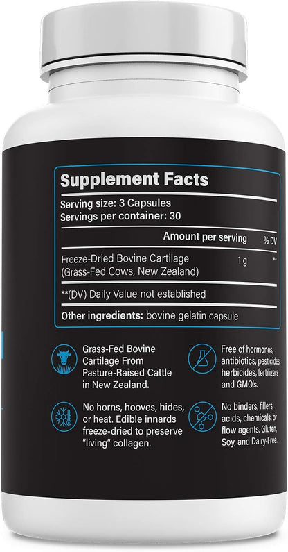 Bovine Cartilage: Grass Fed Beef Cartilage/Collagen Pills - Joint Supplement (Glucosamine Chondroitin, Type 2 Collagen, Hyaluronic Acid Supplements) - 90 Grass Fed Collagen Capsules