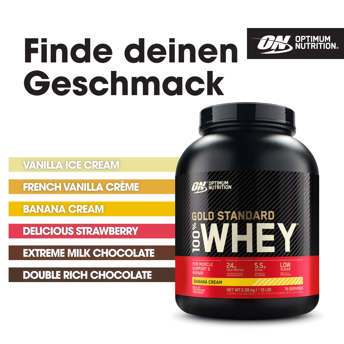 Optimum Nutrition Gold Standard 100% Whey Protein Powder, Banana Cream, 5 Pound