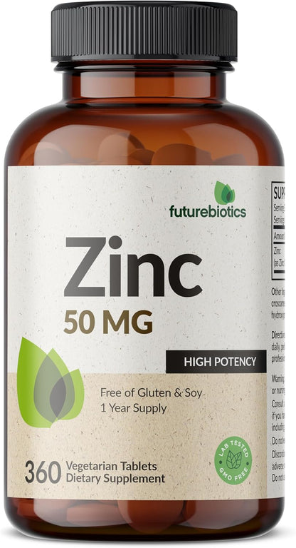 Futurebiotics Zinc 50 MG High Potency, 1 Year Supply - Non-GMO 360 Vegetarian Tablets