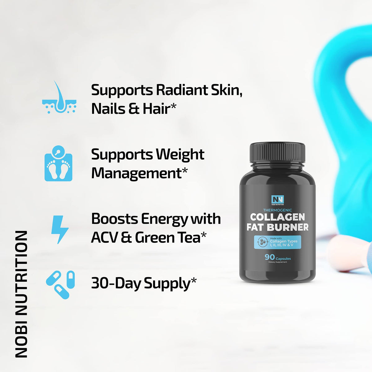 Multi Collagen Protein Peptides Fat Burner Supplements | Types I,II,III,IV, & X With Thermogenic