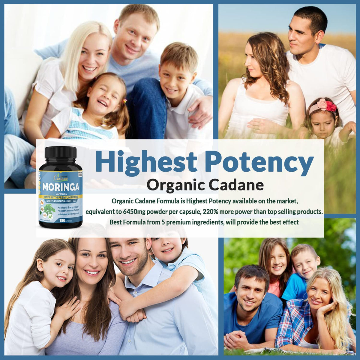 Organic Moringa Extract Capsules 6450mg, 6 Months Supply with Ashwagandha Root