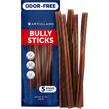 Premium Bully Sticks for Large Dogs - 6 Inch, 10 Bully Sticks - Odor free Natural Beef Pizzle, Long Lasting, Rawhide Free Dog Treats, Highly Digestible - For Dental Health, Training - For Large Breeds