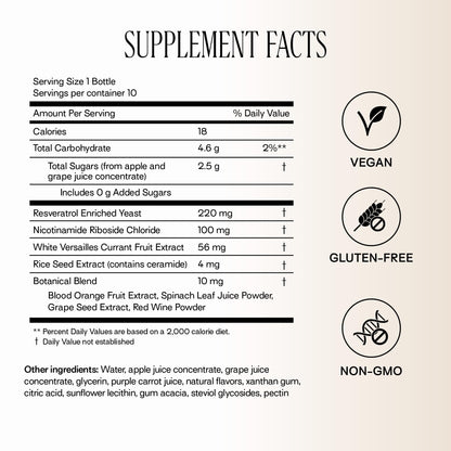 Happy Aging Liquid NAD+ Supplement for Women | Liposomal Nicotinamide Riboside & Resveratrol Shots for Energy, Skin Health & Brain Fog | NMN Alternative with Antioxidants | 10 Shots, 30-Day Supply
