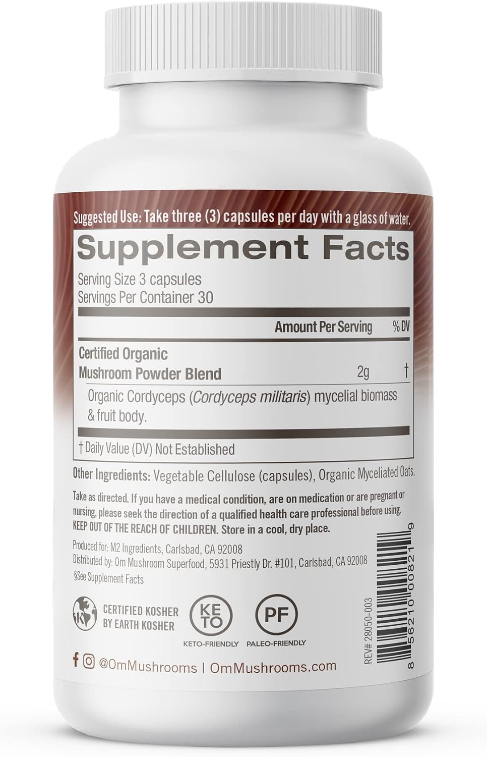 OM MUSHROOM SUPERFOOD Cordyceps Mushroom Capsules Superfood Supplement, 90 Count, 30 Days, Organic Energy Supplement for Stamina and Endurance