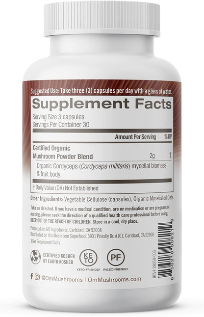 OM MUSHROOM SUPERFOOD Cordyceps Mushroom Capsules Superfood Supplement, 90 Count, 30 Days, Organic Energy Supplement for Stamina and Endurance