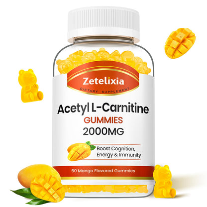 2 Pack Acetyl L-Carnitine Gummies, L-Carnitine Supplement for Women & Men, Nutrition Supplement for Boost Energy, Immunity & Brain Health, Vegan, Non-GMO, Mango Flavor, 120 Count