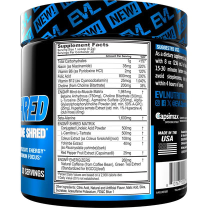 EVL Ultimate Pre Workout Powder - Thermogenic Fat Burner Preworkout Powder Drink for Lasting Energy Focus and Stamina - ENGN Shred Intense Fat Burning Creatine Free Preworkout Drink - Cherry Limeade