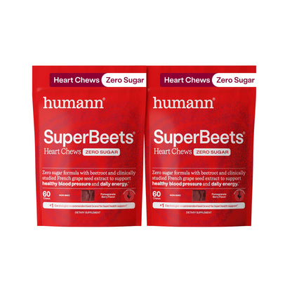 HumanN SuperBeets Heart Chews Zero Sugar, Beet Root Supplement, Energy, Nitric Oxide and Blood Pressure Support, Grape Seed Extract & Non-GMO, Heart Health, Pomegranate Berry Flavor, 60 Count