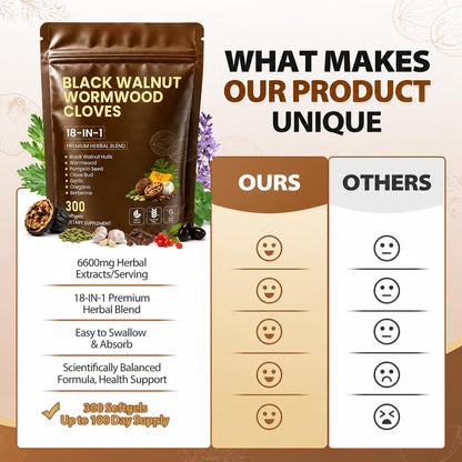 18-in-1 Wormwood Black Walnut Clove Herbal Cleanse Supplement |300 Softgels