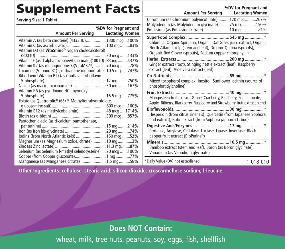 PURE ESSENCE LABS One n Only Prenatal Vitamins - A Once-per-Day Multivitamin Support with Iron, Natural Herbs, Superfoods and Folate - 30 Tablet