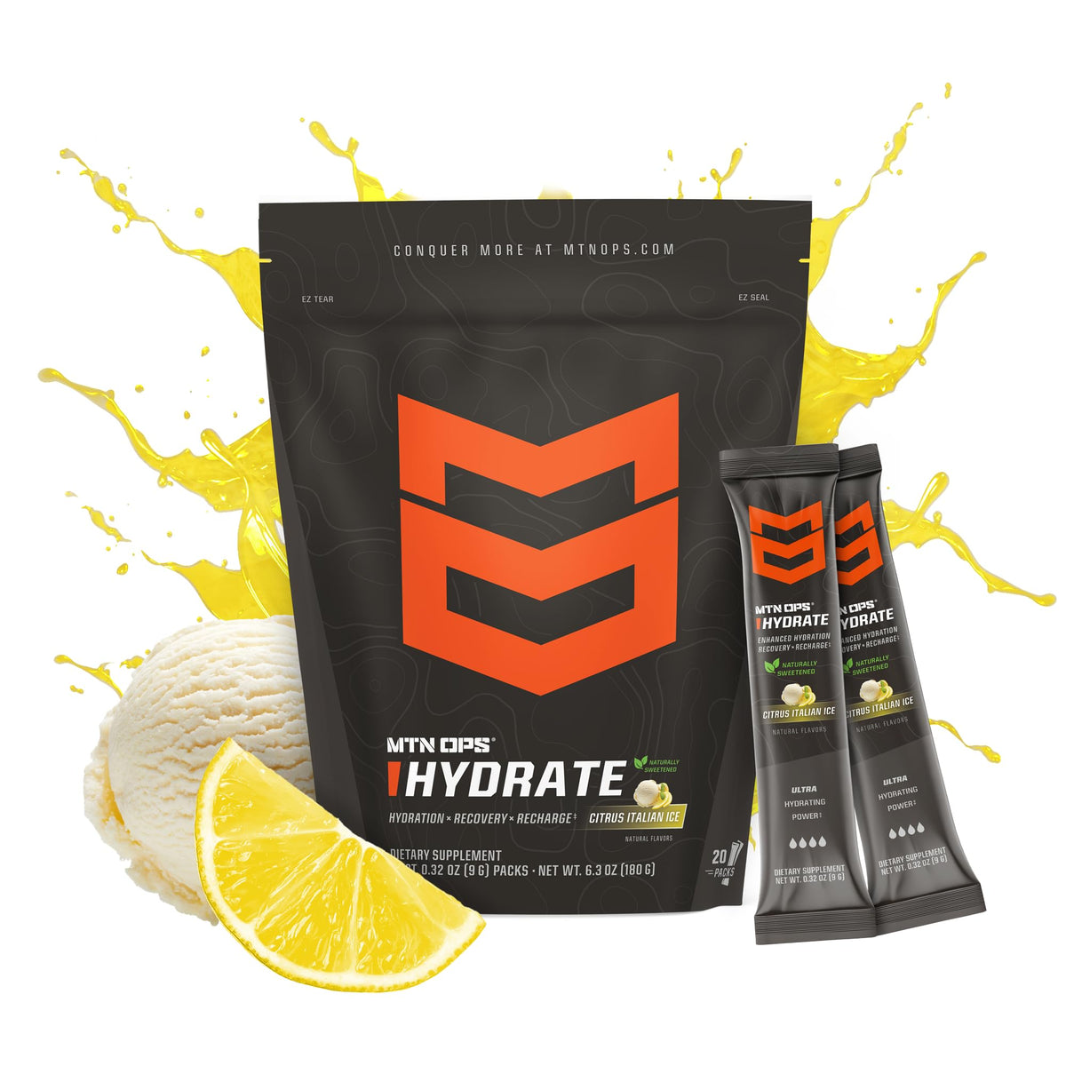 MTN OPS Hydrate Sugar Free Electrolyte Packets, Mango Peach