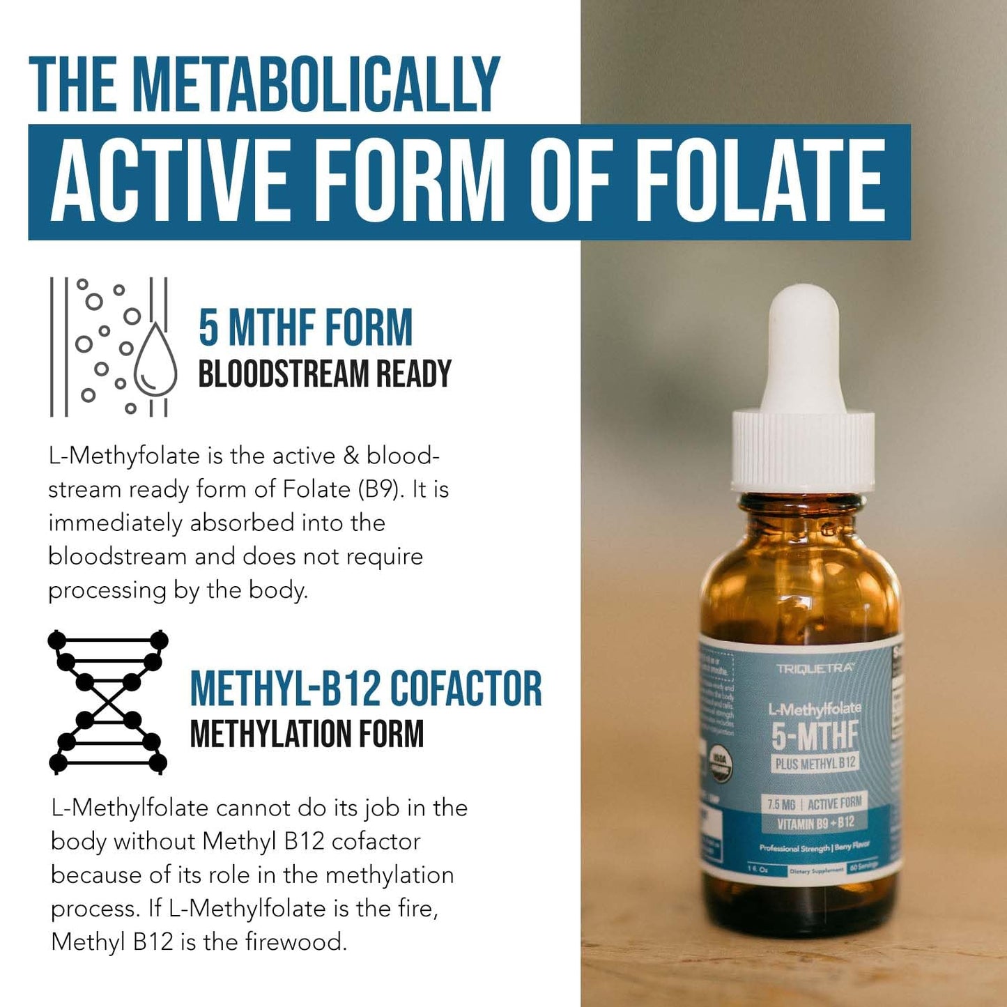 L Methylfolate 7.5mg plus Methyl B12 - Active 5-MTHF Form, MTHFR Supplement - Bloodstream Ready Methylated Folate + B12 Cofactor - Supports Mood, Homocysteine Methylation, Cognition (60 Capsules)