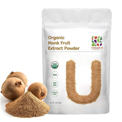 Unleash’d Organic Monk Fruit Powder 16 oz – Pure Unsweetened Monk Fruit, No Added Sugar, No Erythritol, Vegan, Non-GMO Sweetener Alternative