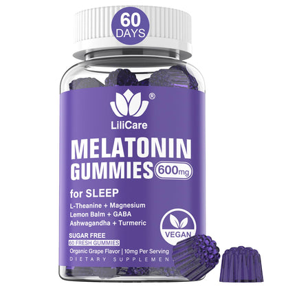 Melatonin Gummies 10mg 20mg for Adults Sugar Free, Extra Strength w/ L-Theanine, Ashwagandha, Magnesium, Turmeric, GABA, Lemon Balm and Chamomile for Healthy Circadian Rhythm, Vegan Grape Flavor, 60ct