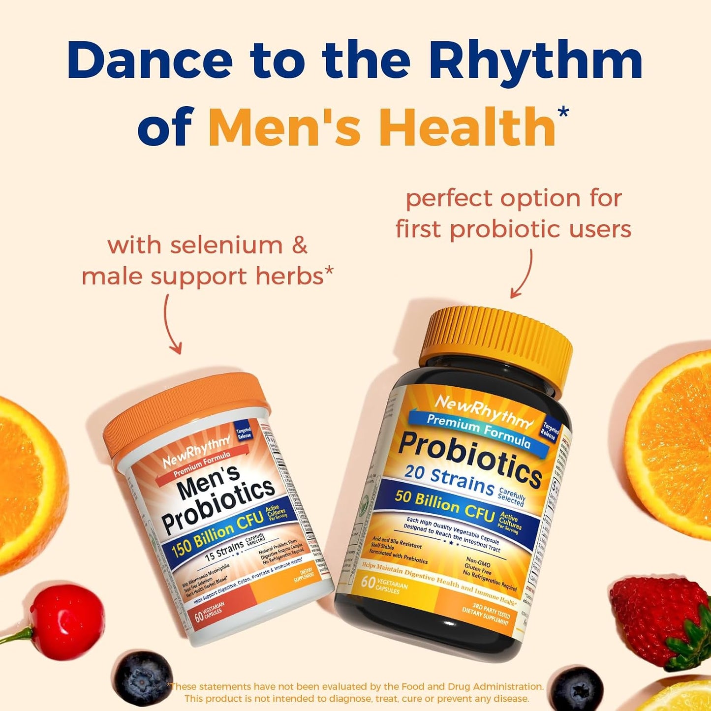 NewRhythm Probiotics for Men, with Prebiotics, Selenium, Digestive Enzymes, Akkermansia Muciniphila, Cranberry Extract, 150 Billion CFU, Digestive, Colon, Immune, Men's Health, 60 Vegan Caps