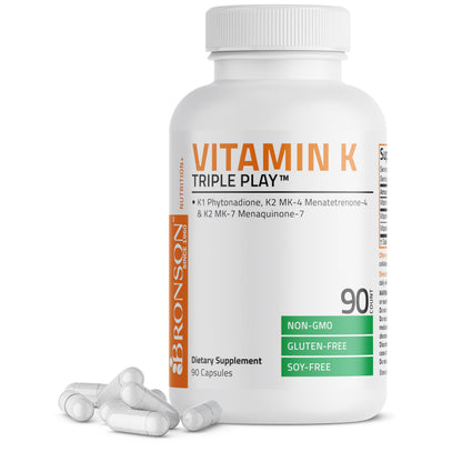 Vitamin K Triple Play (Vitamin K2 MK7 / Vitamin K2 MK4 / Vitamin K1) Full Spectrum Complex Vitamin K Supplement, 180 Capsules