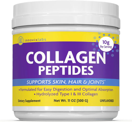 InnovixLabs Collagen Peptides Powder, Hydrolyzed Collagen Peptides Type l & LLL Collagen Powder, Supports Hair, Nail, Skin, Bone & Joint Health, Collagen for Women and Men, Unflavored, 30-Day Supply