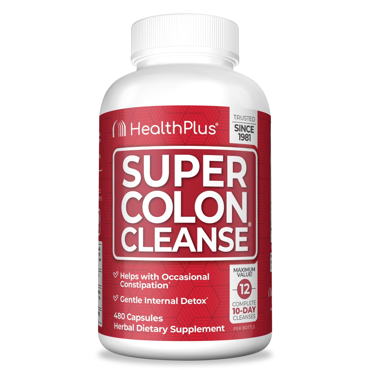 Health Plus Super Colon Cleanse 60 Day Supply of Gentle Gut Cleanse Detox, Psyllium Husk, Probiotics for Constipation Relief & Digestive Support, 240 Capsules