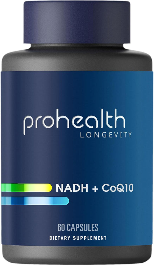 ProHealth NADH + CoQ10 - Boost NAD+ | 60 Day Supply | Pure NADH 25 mg, CoQ10 100 mg | 60 Acid Resistant Capsules | Energy | Focus | ATP Production