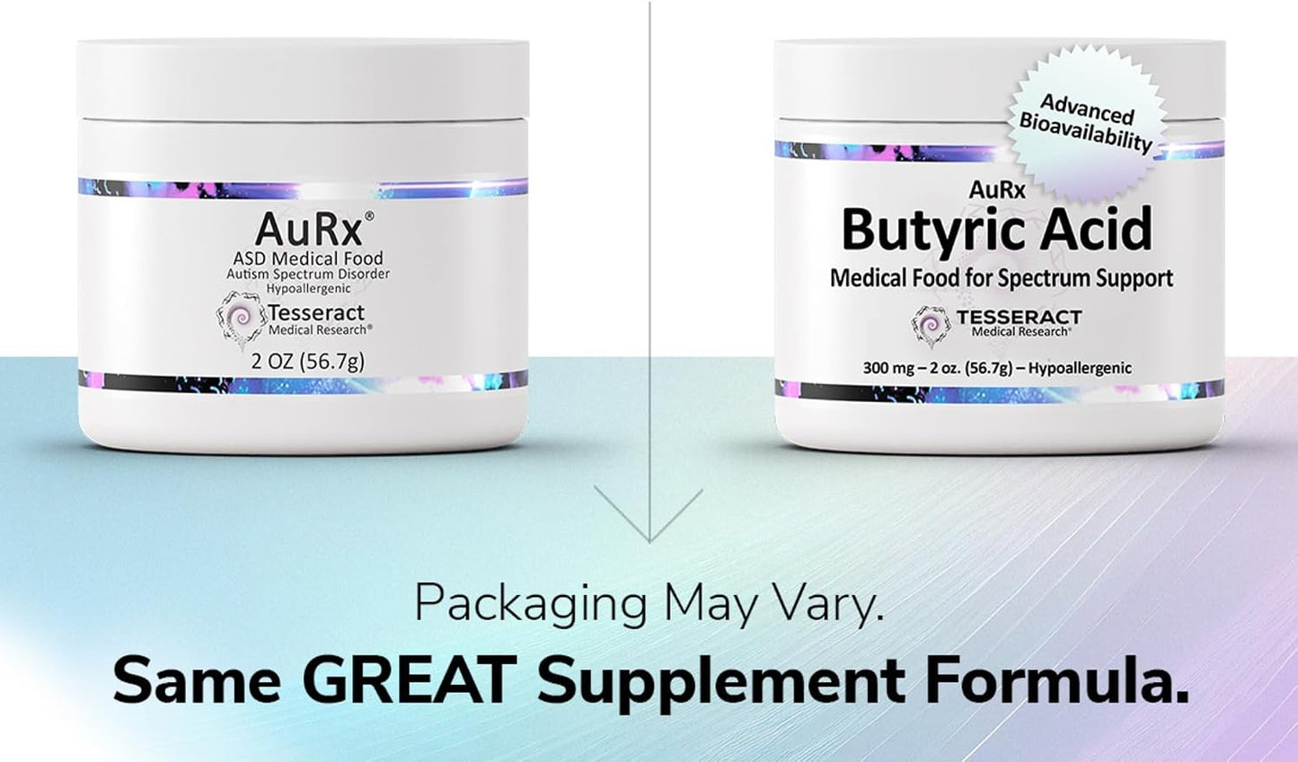 AuRx Autism Spectrum Medical Food Powder to Support Gut Health, Stabilized Butyric Acid Supplement in a Palatable-Tasting Powder for ASD Children, Hypoallergenic, 2 Ounces