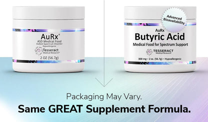 AuRx Autism Spectrum Medical Food Powder to Support Gut Health, Stabilized Butyric Acid Supplement in a Palatable-Tasting Powder for ASD Children, Hypoallergenic, 2 Ounces