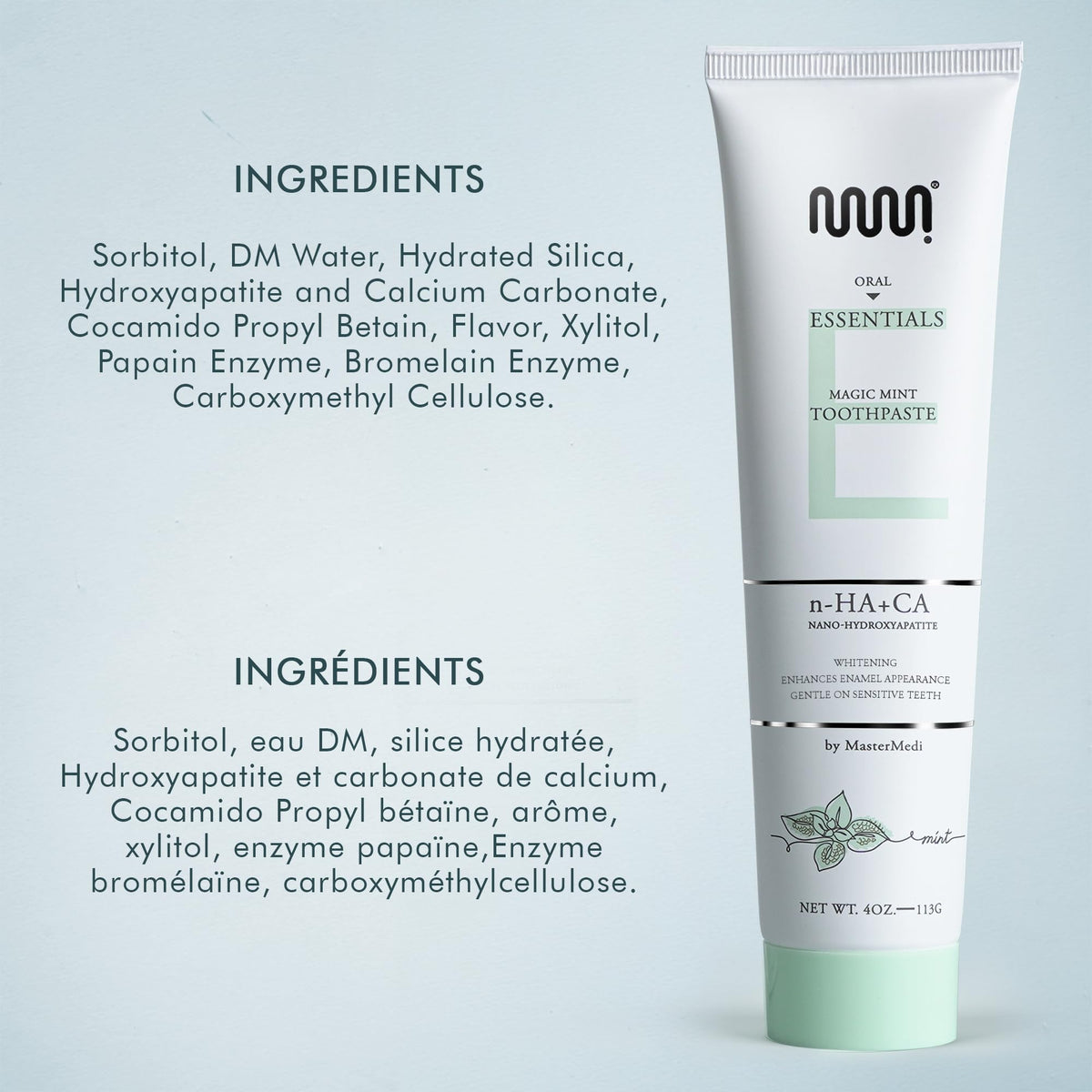 MasterMedi Nano Hydroxyapatite Toothpaste with Xylitol – Fluoride & SLS Free, Remineralizing Formula for Whitening, Sensitive Teeth, Enamel Repair & Strength, Magic Mint, 4 oz (Pack of 1)