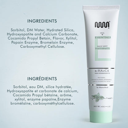 MasterMedi Nano Hydroxyapatite Toothpaste with Xylitol – Fluoride & SLS Free, Remineralizing Formula for Whitening, Sensitive Teeth, Enamel Repair & Strength, Magic Mint, 4 oz (Pack of 1)