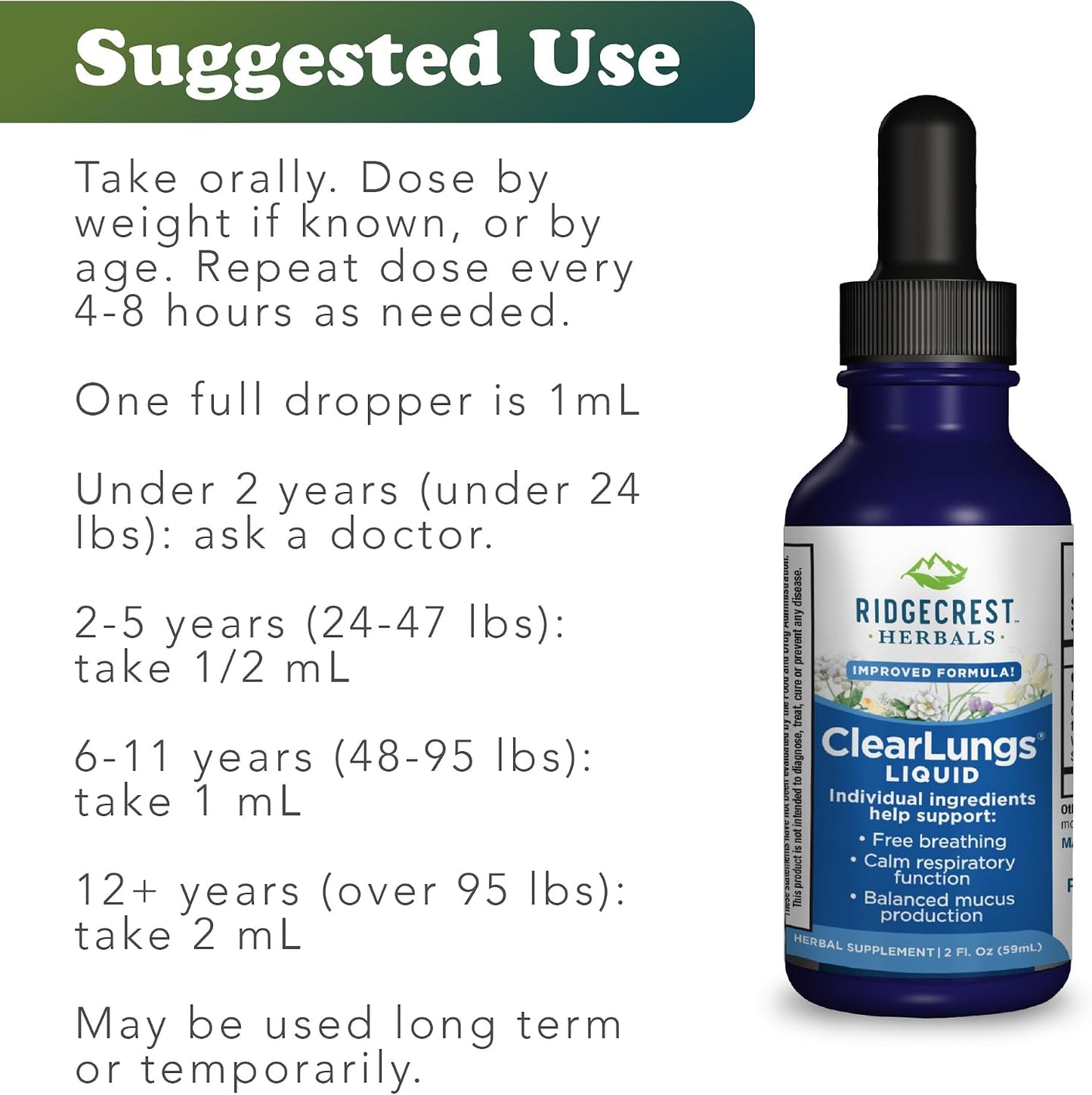 RidgeCrest Herbals ClearLungs Liquid Lung Support, Orange Flavor 2 fl oz | 29 Servings, Alcohol Free, for Adults and Kids, Natural Bronchial and Mucus Support, Nasal Wellness Herbal Formula