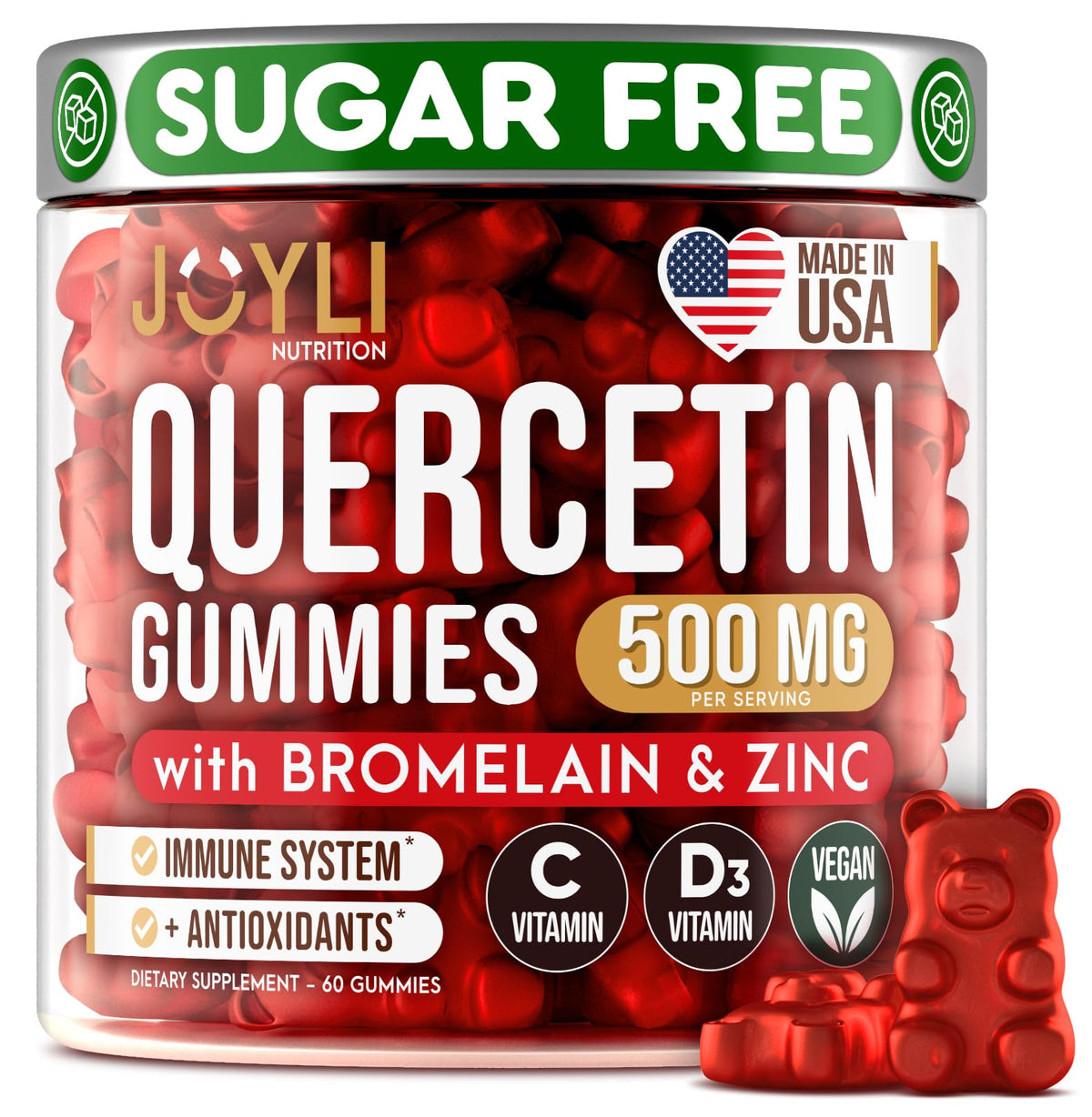 JOYLI Quercetin Gummies - Pure Quercetin with Bromelain Zinc Vitamin C & Vitamin D3 