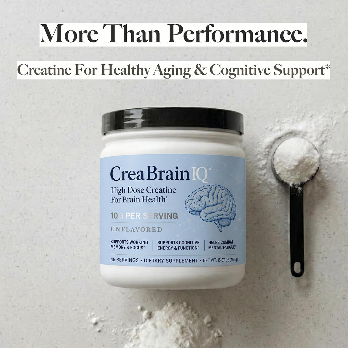 Utzy Naturals CreaBrainIQ | High Dose Creatine Powder - 10g | 45 Servings