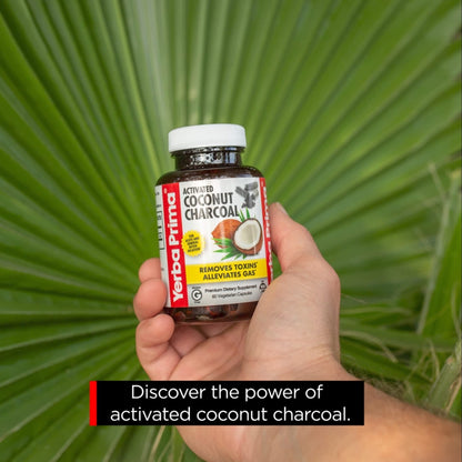 Yerba Prima Activated Coconut Charcoal, 60 Capsules - Natural Detox - Vegetarian, Vegan, Gluten Free, Non GMO