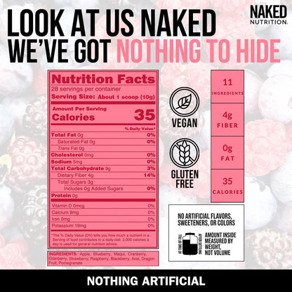 NAKED Reds Superfood Powder - Healthy, Energizing Polyphenol Fruit Powder Mix, No Fillers, No Additives, Vegan, Non-GMO, Gluten Free - 28 Servings