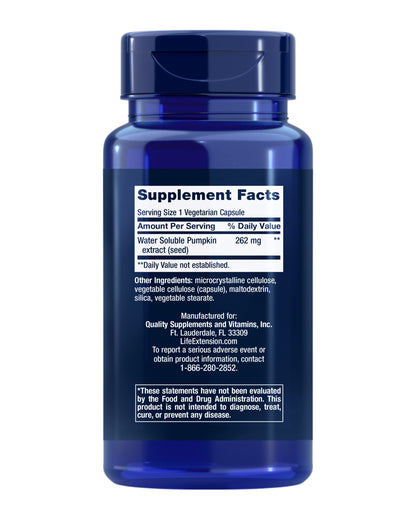 Life Extension Water-Soluble Pumpkin Seed Extract, Promotes Prostate & Urinary Tract Health, Bladder Health Support, Men, Women, Gluten-Free, Non-GMO, Vegetarian, 60 Capsules | Promotes Prostate & Urinary Tract Health, Supports Bladder Health for Men & Wo