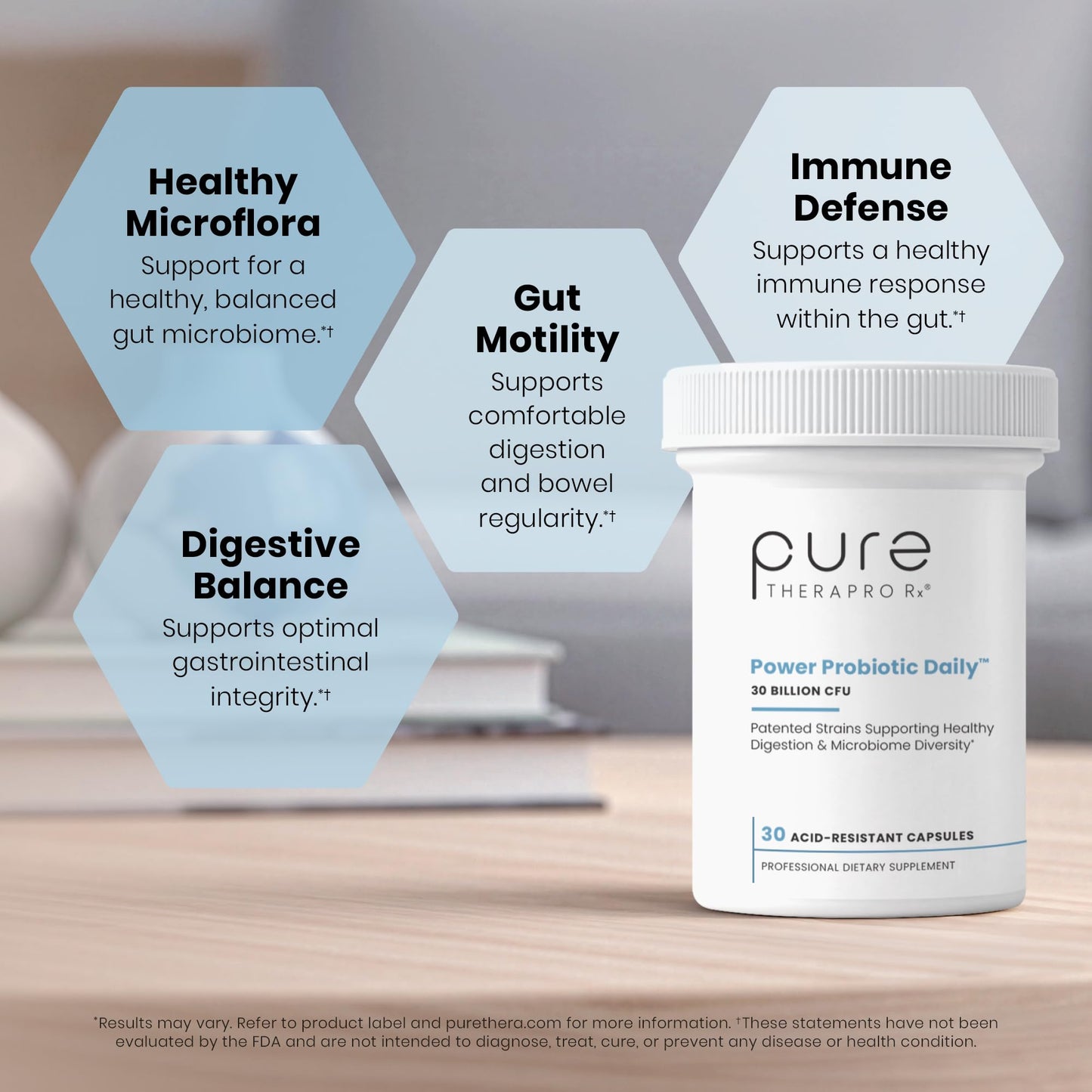 Pure Therapro Rx Power Probiotic Daily - 30 Acid-Resistant Capsules | 4 Proven Strains - 30 Billion CFU/Capsule | Patented Activ-Vial Desiccant Bottle to Ensure Freshness | NO Refrigeration Required