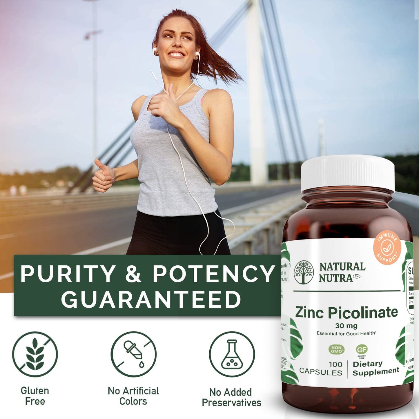 Natural Nutra Zinc Picolinate 30 mg, Double Strength, Raw and Pure, Highly Bioavailable Supplement for Growth and Immune Support, Helps Promote Skin Health, Helps Support Metabolic System 100 Capsules