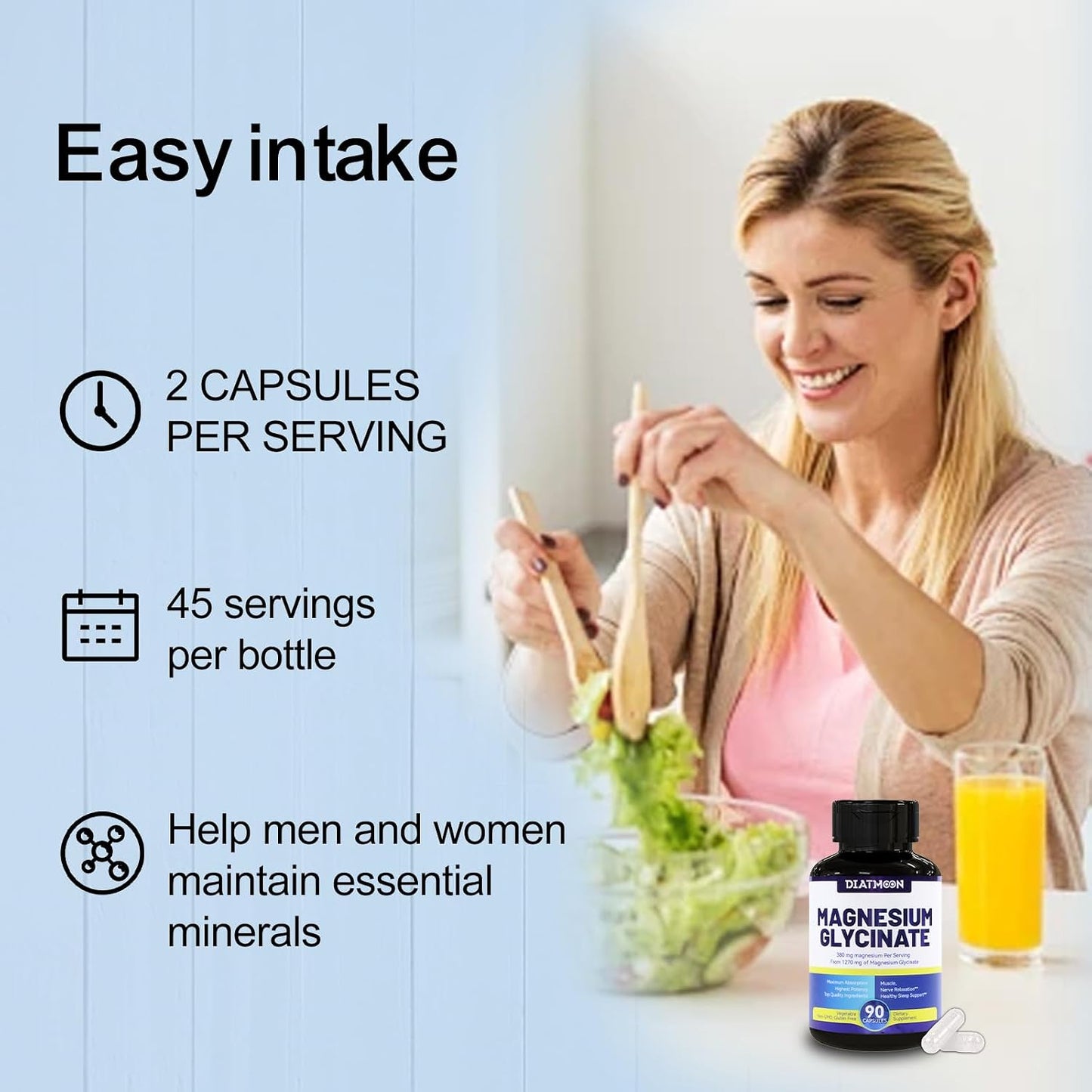 Magnesium Glycinate Capsules 380mg Organic Chelated Vegan 90 Counts GMP | Gentle & Efficient Absorption, Support Sleep Muscle Bone Heart Health, Stress Relief, Filler Free, Non GMO, Gluten Free