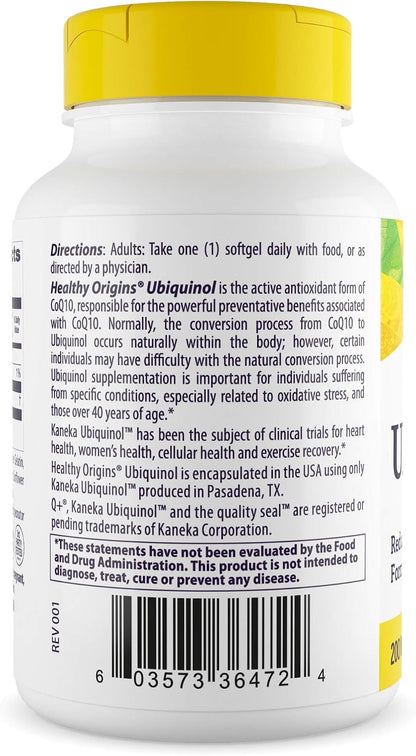 Healthy Origins Ubiquinol CoQ10 200 mg, Non-GMO, 60 Softgels