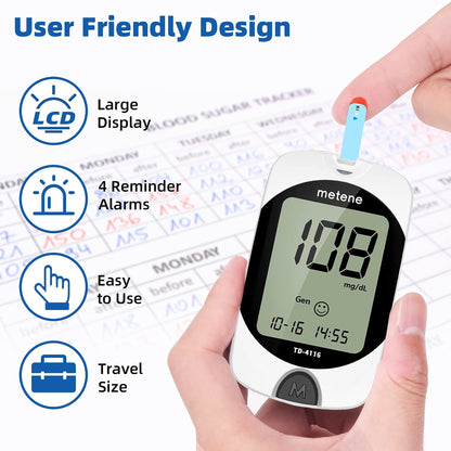 Metene TD-4116 Blood Glucose Monitor Kit, 100 Glucometer Strips